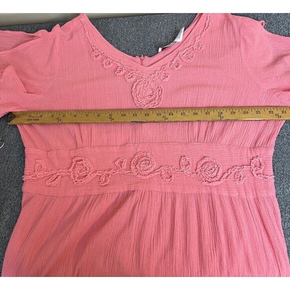 Only Necessities Midi Dress 18 W Coral Ruffles‎ Embroidery Gauzy Coastal Beachy - Picture 10 of 13